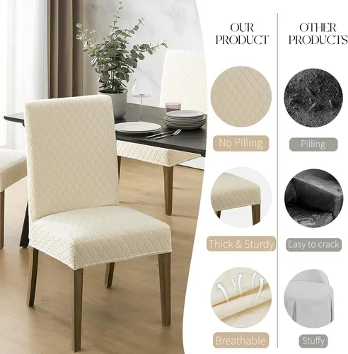Vista 5 de MOSAYT - Juego de 2 fundas para sillas de comedor 100% impermeables, color Diamante-beige