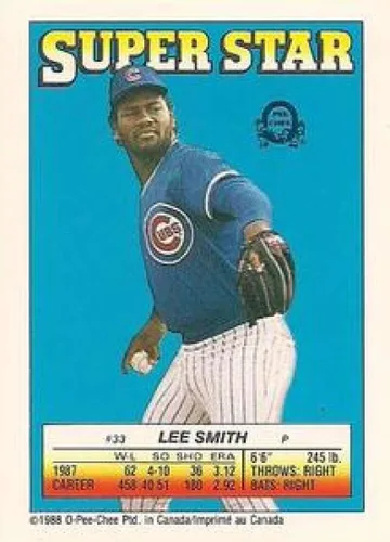 Vista 2 de 1988 O-Pee-Chee Stickers #116 Steve Bedrosian Lee Smith (33) back Philadelphia Phillies Official MLB Baseball Sticker in Raw (NM or Better) Condition