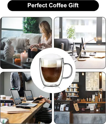 Vista 7 de Tazas de té de cristal de borosilicato de doble pared resistente al calor