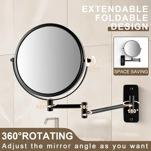 Vista 4 de JANEEVA Espejo de maquillaje montado en la pared de 8 pulgadas, espejo de aumento 1X/10X con brazo extensible de 360°, espejo de tocador de baño