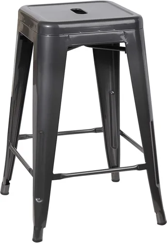 Vista 92 de GIA Taburete de mostrador sin respaldo de 24 pulgadas, cantidad de 4, bronce con asiento de madera clara