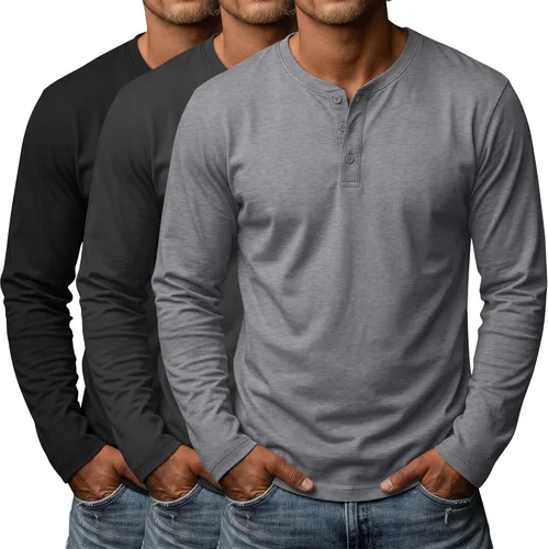 Vista 6 de Paquete de 3 camisas Henley de manga larga para hombre