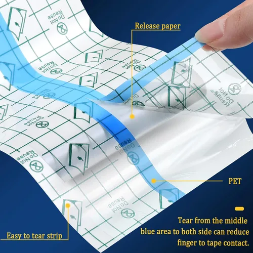 Vista 4 de Nuanchu 9 rollos de vendaje para cuidado posterior de tatuajes, impermeable, transparente, cinta adhesiva transparente para natación, 3 tamaños