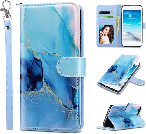 Vista 10 de ULAK Funda tipo cartera compatible con iPhone 8 Plus/7 Plus para mujer, de piel sintética de alta calidad con tarjeteros, función atril, funda Negro