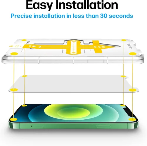 Vista 2 de Power Theory Paquete de 2 protectores de pantalla para iPhone 12 Mini, vidrio templado resistente a los golpes [dureza 9H], kit de fácil
