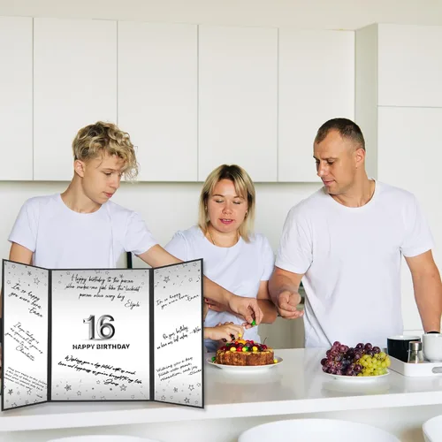 Vista 8 de Crenics Decoraciones de cumpleaños número 16 para niño, alternativa de libro de invitados con firma de cumpleaños número 16, impresionantes regalos