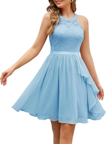 Wedtrend Vestidos de dama de honor para mujer, vestido de cóctel sin mangas con volantes, acampanado, vestido corto de graduación 2025