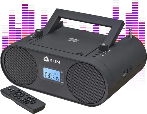 KLIM Boombox B4 Reproductor de CD Sistema de Audio Portátil - Nuevo - Radio AM/FM con Reproductor de CD MP3 Bluetooth AUX USB - Batería Recargable