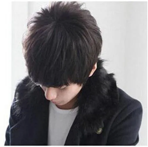 Vista 4 de E Support coreano Anime Hombres fiesta Cool Niños Full de pelo corto de Cosplay pelucas Negro