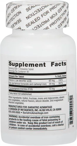 Vista 2 de Bariatric Advantage Hierro masticable de 29 mg - para pacientes de cirugía bariátrica - Hierro con vitamina C - Sin sabor a hierro - Suplemento