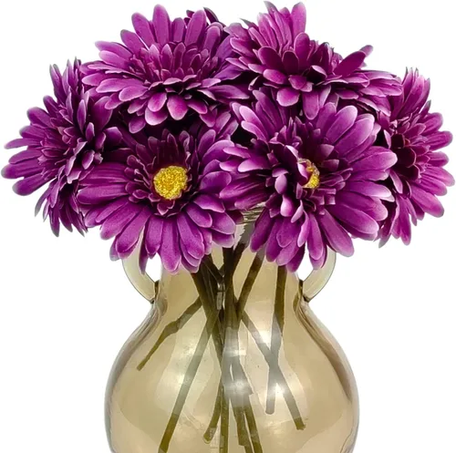 Vista 20 de TOPIA Margaritas africanas artificiales, margaritas africanas, flores de seda, gerberas artificiales, paquete de 10 unidades (negro)