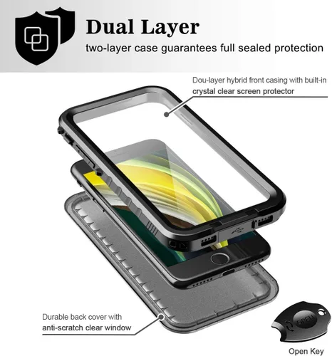 Vista 5 de SPORTLINK Funda impermeable para iPhone SE 3rd 2022/iPhone SE 2nd 2020/iPhone 7/8 - Carcasa completa a prueba de golpes y polvo con protector