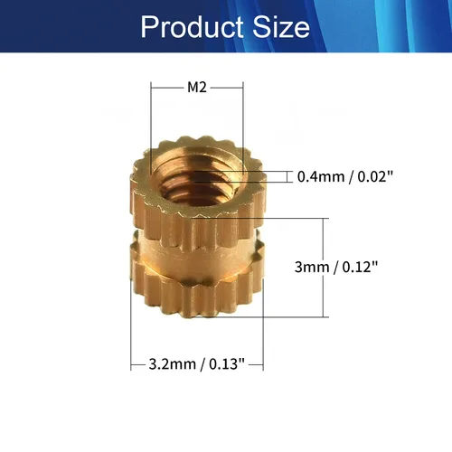 Vista 2 de Tuercas moleteadas de rosca hembra M2x3mm OD Tuercas de inserción roscadas de latón Tuercas de incrustación hidráulicas soldadas juntas Kit surtido