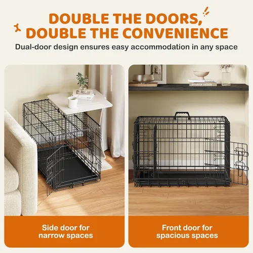 Vista 4 de Yaheetech Jaula para perros de doble puerta de 30 pulgadas con divisor para cachorros, perrera plegable de metal con bandeja extraíble, jaula