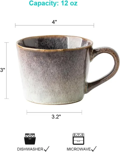 Vista 4 de Taza de café de cerámica de 12 oz verde salvia y taza de café vintage de 12 onzas, morado y gris
