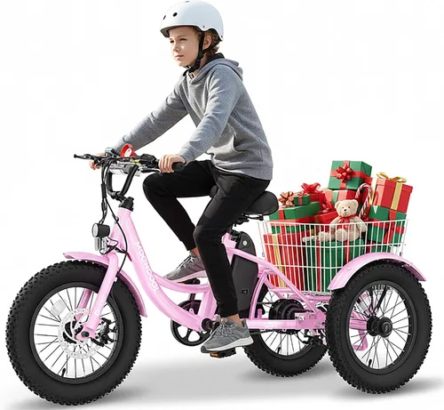 MOONCOOL Triciclo eléctrico de 16 pulgadas, triciclo eléctrico de la Flor Rosa
