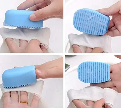 Vista 6 de 2 piezas de color caramelo mini tabla de lavar de silicona creativa de mano, perfecta para limpiar collares, puños difíciles de limpiar (azul, rosa)