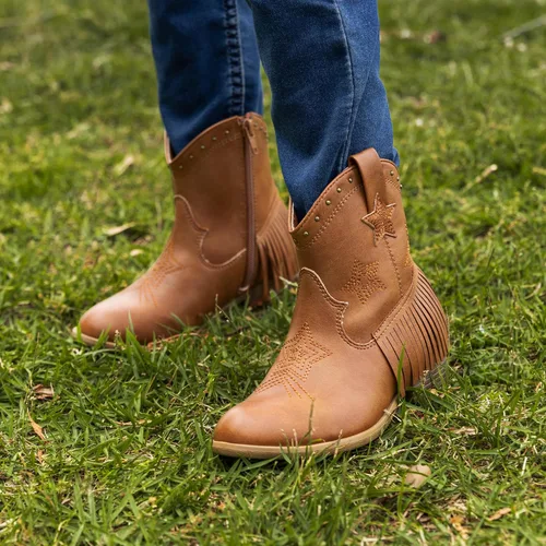 Vista 5 de DREAM PAIRS Botas vaqueras para niñas, estilo vaquero, con cremallera lateral, con borla, para niños pequeños y grandes