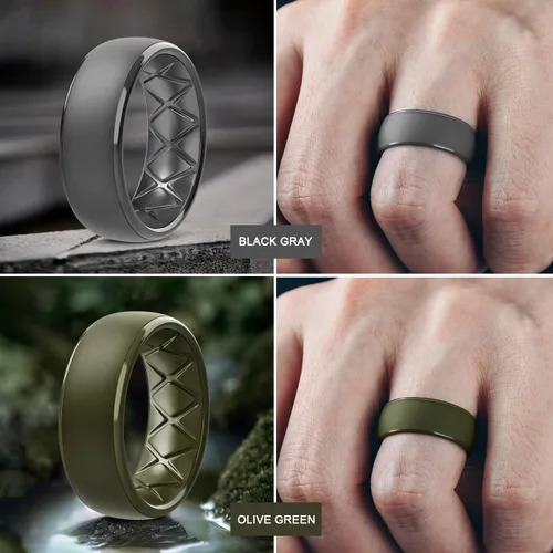 Vista 26 de Egnaro Anillos de boda de silicona para hombre: 1/4/6/7 Multipack de anillos de boda de goma con arco interior Diseño ergonómico transpirable
