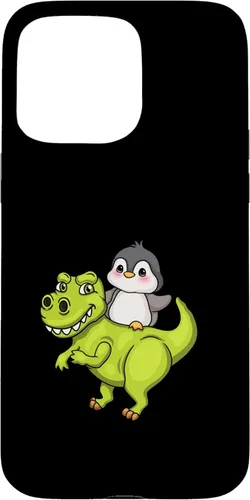 Vista 28 de iPhone 16 Cute Penguin Riding T Rex Funny Dinosaur Cute Animal Lover Case