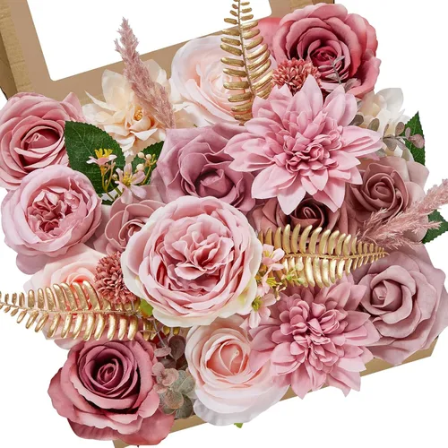 Serwalin Flores artificiales de seda rosa polvoriento, flores falsas para bricolaje, ramos de boda, flores de pastel, decoración de primavera,