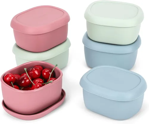 Vista 10 de 8 piezas recipientes de bocadillos de silicona de 10 oz para niños, pequeños recipientes de alimentos con tapas, contenedor de frutas