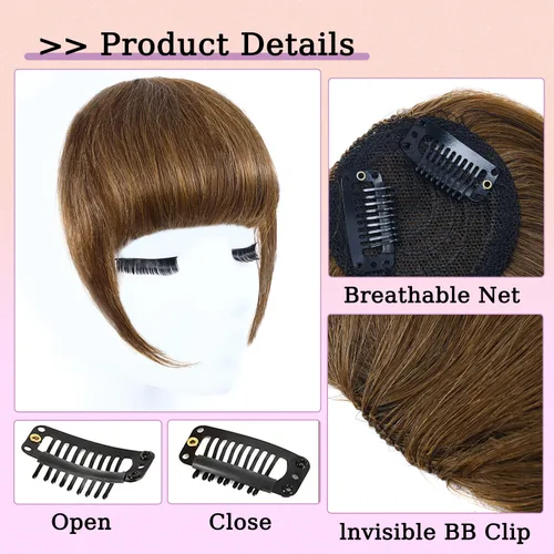 Vista 2 de Flequillo con clip, extensiones de flequillo de cabello 100% humano, flequillo francés grueso, flequillo limpio con clip de sienes en flecos, pelo