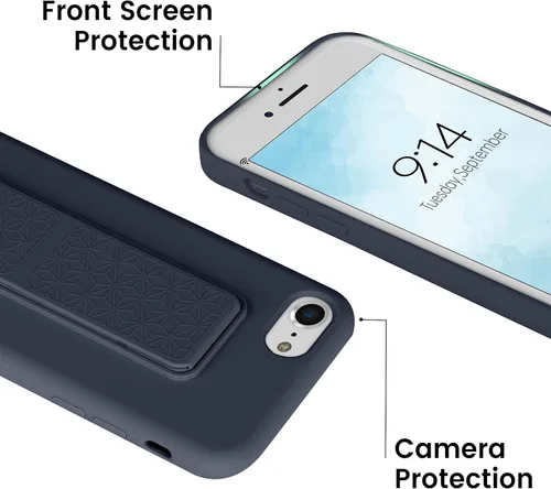 Vista 12 de Funda de silicona con soporte de LAUDTEC compatible con iPhone 7/8/SE, soporte de metal con soporte de pie vertical y horizontal, cubierta flexible