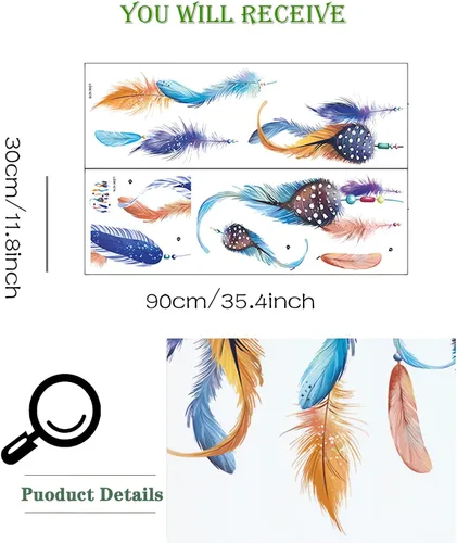 Vista 5 de Calcomanías de pared colgantes de plumas de ensueño, calcomanías de pared extraíbles de vinilo para sala de estar, dormitorio, habitación