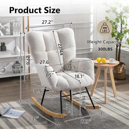 Vista 2 de NIOIIKIT Mecedora tapizada para guardería, mecedora tapizada de peluche, asiento acolchado con respaldo alto, silla auxiliar cómoda para sala