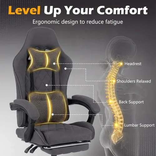 Vista 4 de Giantex Silla para juegos, Silla de computadora de altura ajustable con reposacabezas, soporte lumbar, reposabrazos de acoplamiento, respaldo