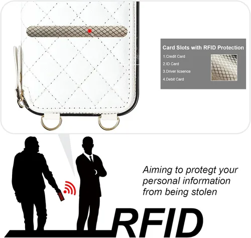 Vista 3 de Bocasal Funda tipo cartera cruzada para iPhone 14 Pro, funda de piel sintética con cremallera y bloqueo RFID, cartera tipo bolso con tapa, soporte