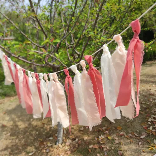 Vista 3 de Guirnalda de gasa Tsaasel para boda, fiesta de té (Orche nacida + melocotón coral + marfil)