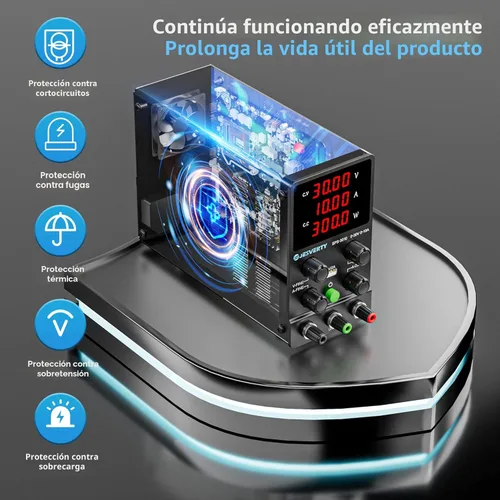 Vista 2 de Fuente de alimentación de CC variable, 0-30V 0-10A Fuente de alimentación de banco regulada de CC con pantalla LED de 4 dígitos de alta precisión