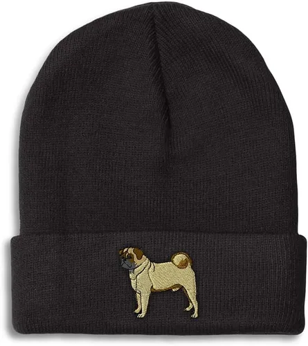 Speedy Pros Gorros para hombre, perro pug A, bordado para perros, pug, sombreros de invierno para mujer, gorra de calavera acrílica, talla 1
