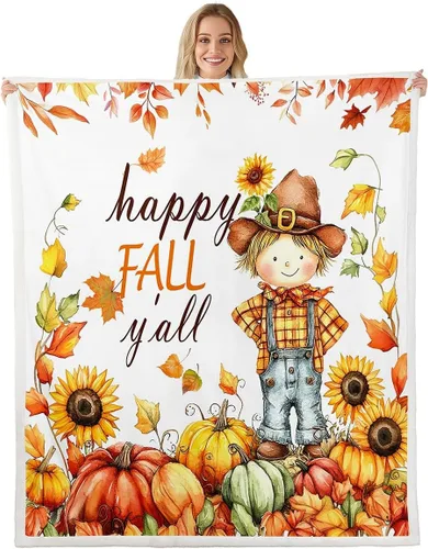 Vista 11 de Fall Sunflowers Throw Blanket,Thanksgiving Day Pumpinks Bed Plush Blanket for Living Room Decor,Rustic Geometric Grids Couch Bed Sofa Soft Cozy Kids