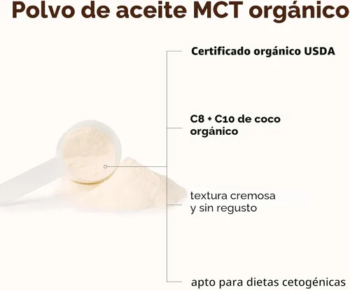 Vista 3 de Micro Ingredients Aceite MCT Orgánico en Polvo con Fibra Prebiótica, 1 Libra (16 Onzas) Aceite MCT C8 para Crema de Café Sin OGM, Dieta