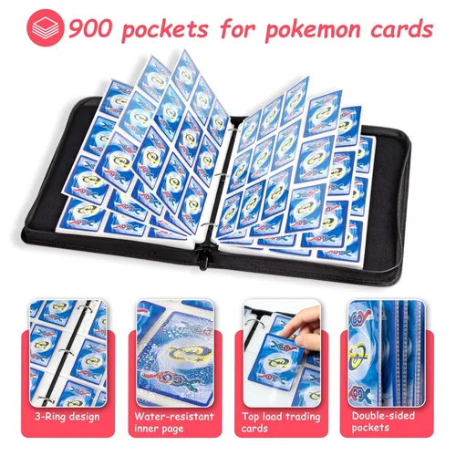 Vista 3 de Carpeta de tarjetas de 9 bolsillos para carpeta de tarjetas intercambiables, 900 bolsillos, carpeta de colección de juegos de cartas comerciales