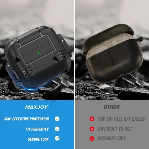 Vista 3 de Maxjoy Funda para Airpods 3 2021, funda para Airpods 3 con candado AirPods3, carcasa rígida para AirPod Gen 3, funda protectora resistente a prueba