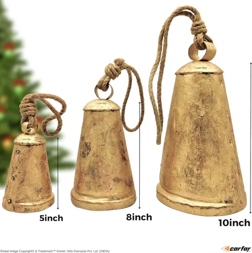Vista 2 de Shabby Chic - Juego de 3 campanas de cono de estilo rústico campestre hechas a mano de metal Harmony Navidad colgantes decorativas (3, extragrande)