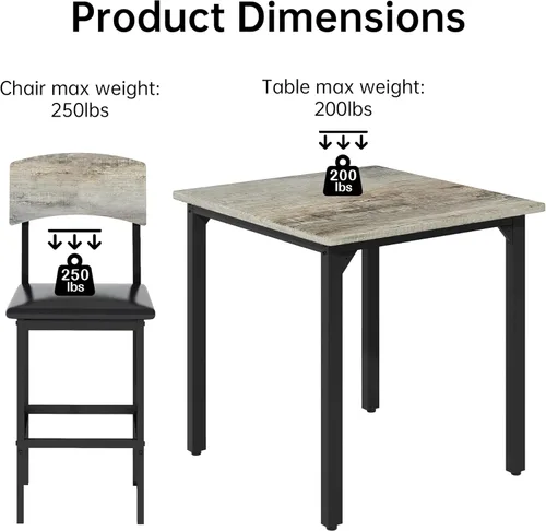 Vista 7 de Juego de mesa de comedor AWQM de 5 piezas, juego de mesa de comedor para 4, mesa de altura de mostrador y 4 taburetes de bar, juego de comedor