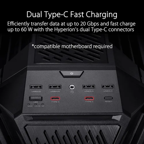 Vista 6 de ASUS ROG Hyperion GR701: Carcasa de ordenador EATX de torre completa con estructura semi-abierta, paneles laterales sin herramientas, soporta hasta