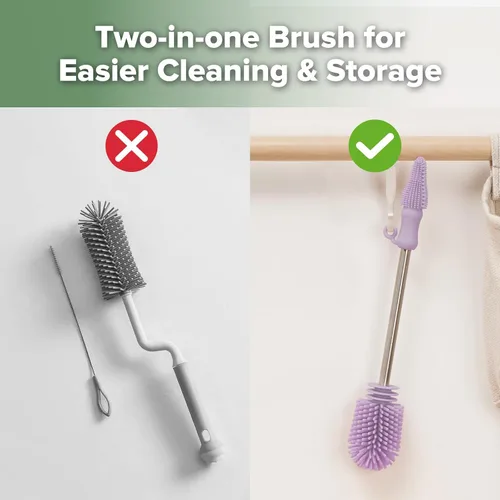Vista 6 de haakaa Cepillo de Limpieza Cepillo de Silicona para Biberones de Doble Punta con Cerdas Suaves de Silicona para Extractores de Leche Materna