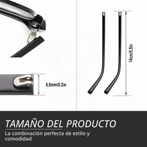 Vista 2 de 1 par de brazos de repuesto para gafas, brazos de marco de plástico TR90, dientes planos, dientes dobles y destornillador multifuncional 3 en 1