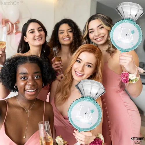 Vista 5 de KatchOn, I Do - Globos de anillo de diamantes de 18 pulgadas, paquete de 2 Globo de anillo de compromiso para fiesta de compromiso Anillo