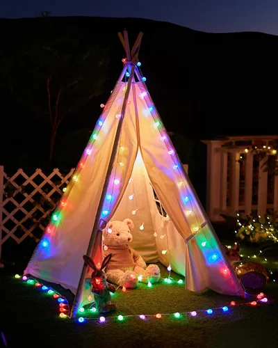 Vista 5 de Minetom Guirnalda de luces de estrella enchufables – 66 pies 200 luces LED de estrella de hadas con control remoto y temporizador, 8 modos