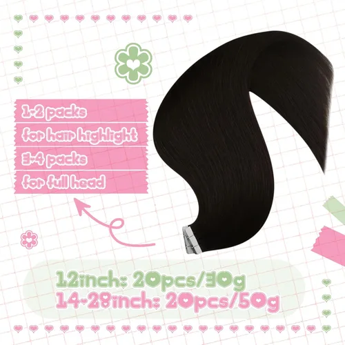 Vista 4 de YoungSee Extensiones de cabello humano con cinta, color marrón oscuro, extensiones de cabello humano Remy color marrón oscuro #2, extensiones