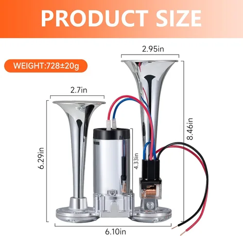 Vista 3 de Bocina de aire de tren de camión de 12 V, kit de bocinas de coche súper ruidosas de 150 DB con compresor para camiones, camiones, trenes, barcos