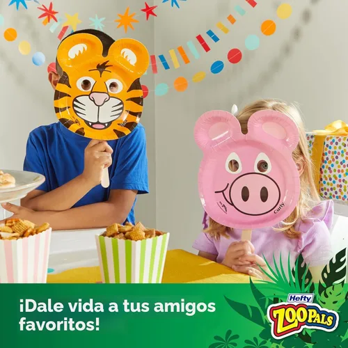 Vista 8 de Hefty Zoo Pals Party Edition - Platos de papel para niños, diseños de animales surtidos, 7.75 pulgadas con dos compartimentos de inmersión