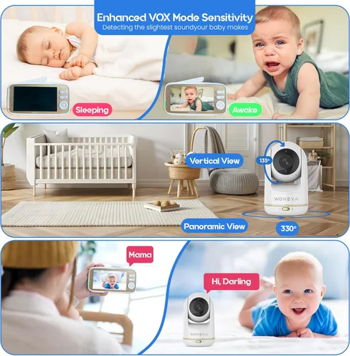 Vista 8 de Monitor inteligente para bebé, pantalla IPS HD de 5 pulgadas, alcance de 1500 pies, batería de 48 horas, ruidos blancos y canciones de cuna, cámara